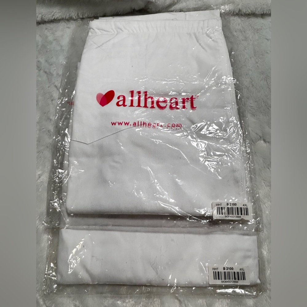 (2) NEW MENS 4XL ALLHEART B2100 WHITE DRAWSTRING WAIST 1 POCKET SCRUB PANTS